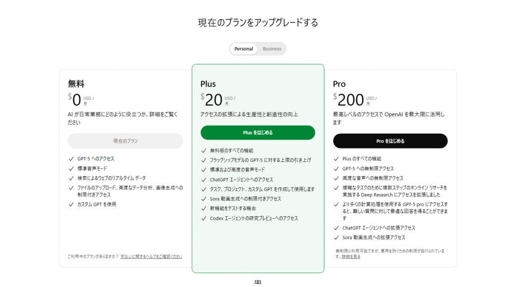 ChatGPTの料金プラン